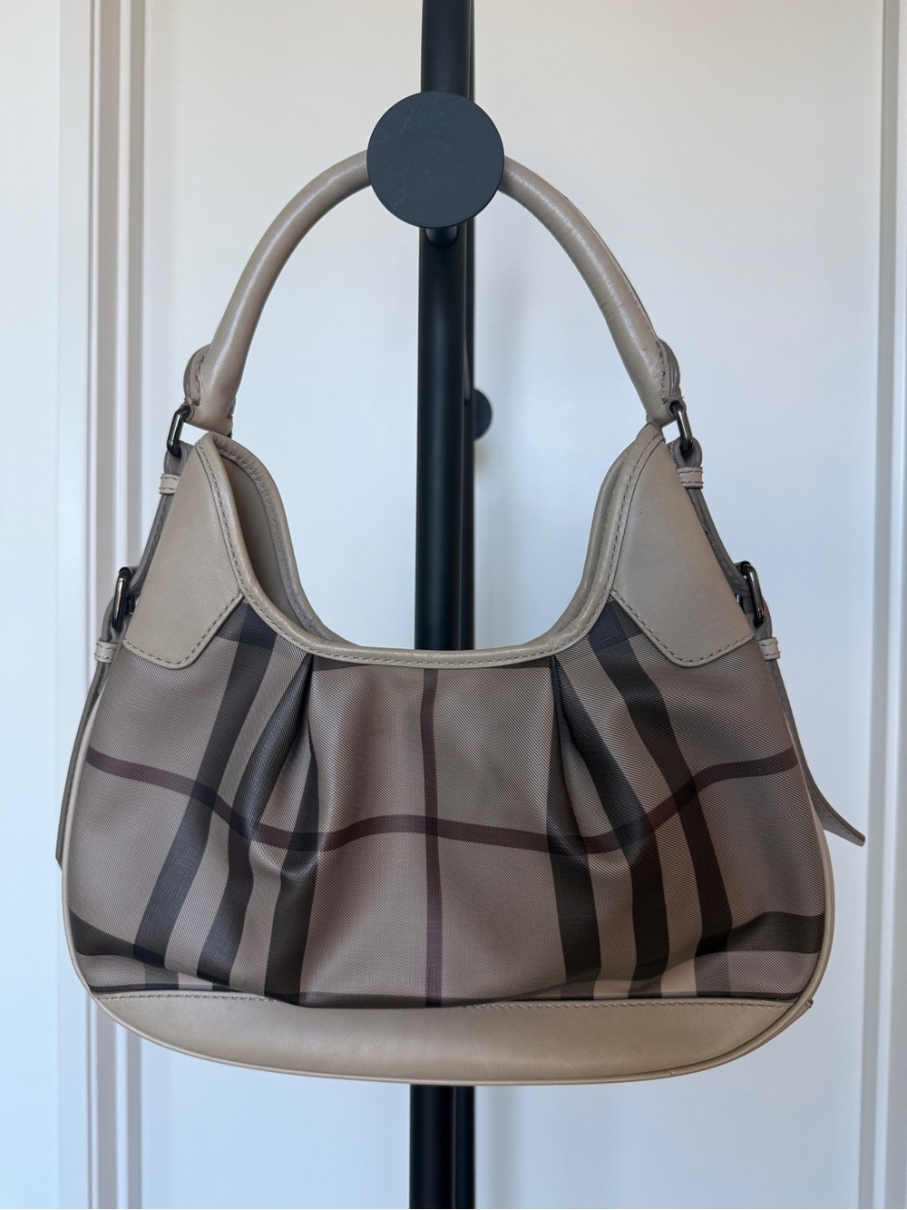 Pre-Loved Burberry Smoked Check Coated Canvas Brooklyn Hobo